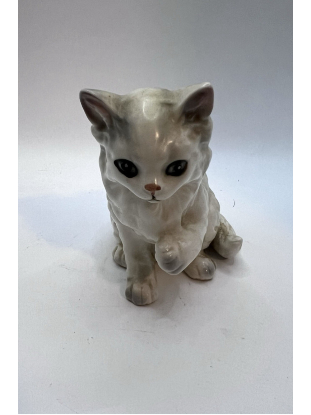Lefton Porcelain Cat Figurine White Persian Angora Kitty Long Hair Japan